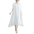 thumbnail image 1 of Zpanxa V-Neck Casual Dress Short Sleeve Solid Color Women's Dress Silky Soft for Work Holiday, 1 of 8