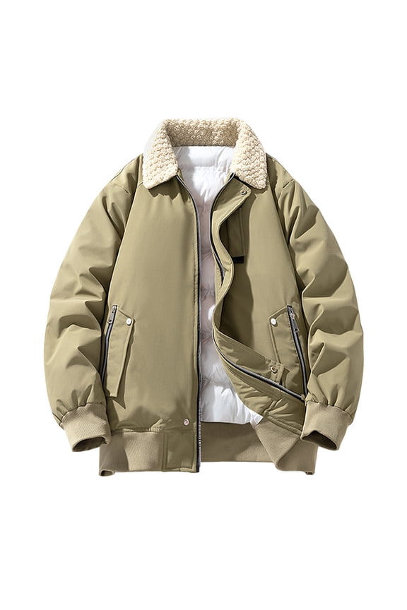 Vintage Outdoor Jacket Men's Turn-Down Collar Heavyweight Long Sleeve Coat with Zippered Pockets for Retro Urban Style and All-Weather Wear Army Green XL