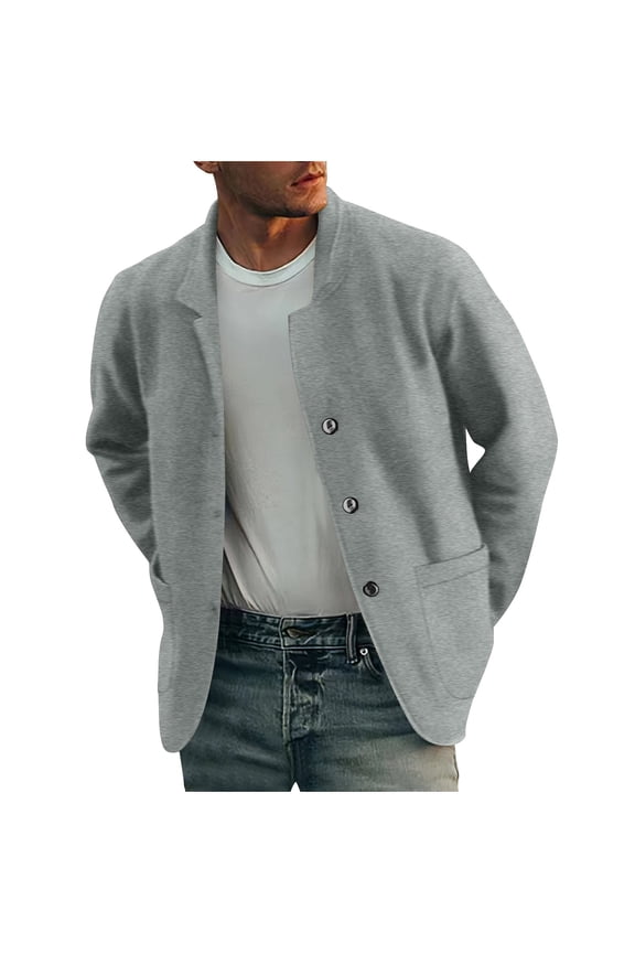 Vintage Work Jacket Men's Distressed Cotton Blend Long Sleeve Utility Coat with Multiple Pockets for Retro Casual and Street Style Gray S