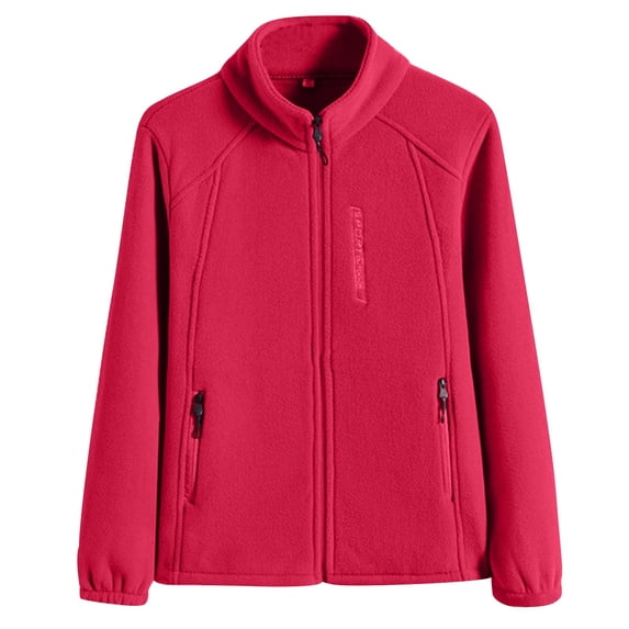 Zpanxa Warm Winter Fleece Jacket for Women with Stand Collar Zip Up Long Sleeve Solid Color Casual Outerwear No Hood