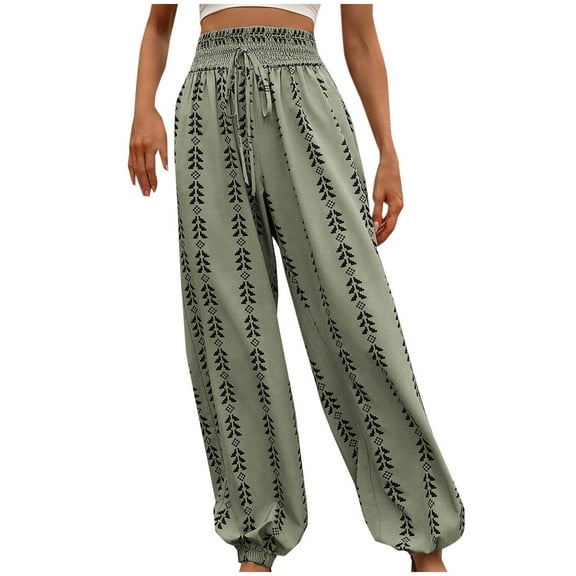 Zpanxa Wide Leg Pants Woman Slim Slightly Elastic Versatile Plaid Wide Leg Casual Pants Green M