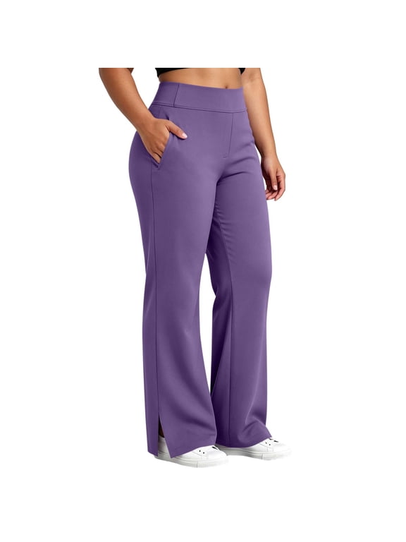 Wide Leg Pants for Women Elastic High Waist Solid Color Side Split Casual Active Bottoms