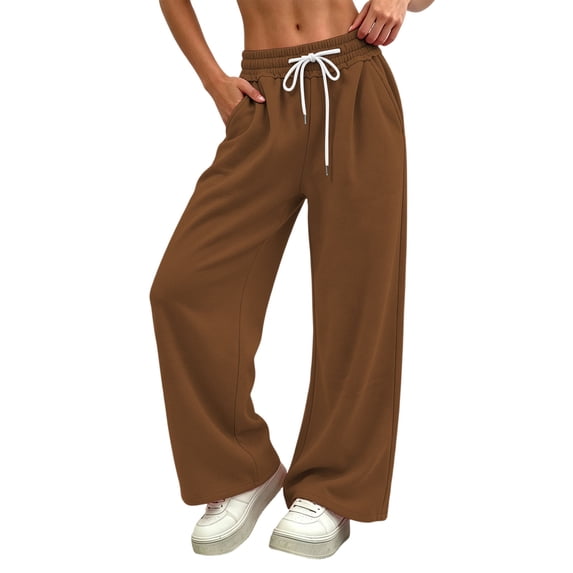 Zpanxa Wide Leg Sweatpants Women, Drawstring Elastic Waist, Loose Fit Solid Color Casual Lounge Athletic Bottoms