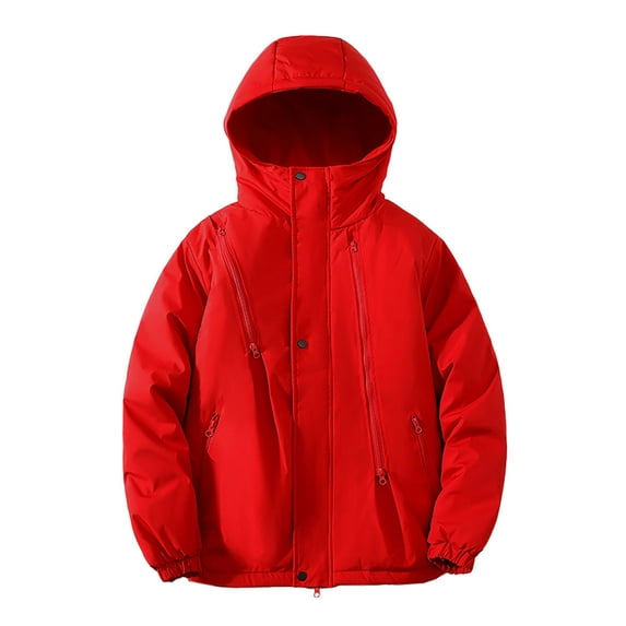 Zpanxa Winter Coats for Men Lightweight Zip up Puffer Jacket Warm Solid Color Hooded Cotton Padded Coat Jacket Casual Long Sleeve Outwear with Pockets Red 4XL