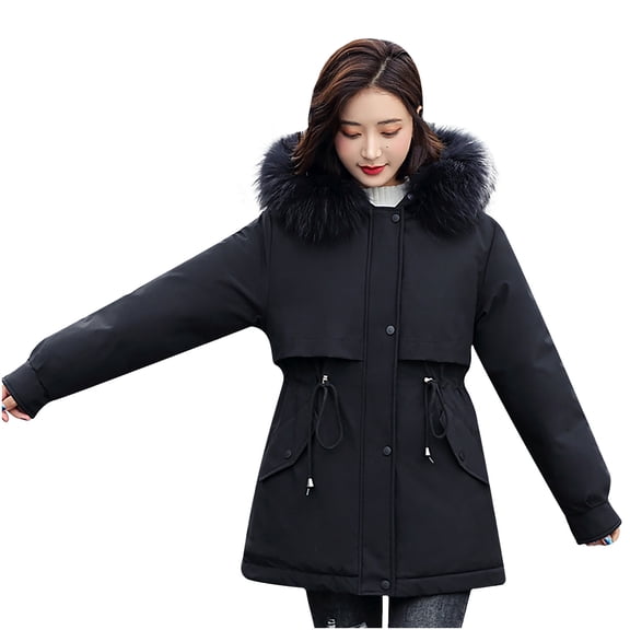 Zpanxa Winter Coats for Women Thickening Velvet Keeping Warm Casual Hooded Coat, Winter Snow Coat, Mountain Windbreaker Waterproof Ski Jacket Black XXL