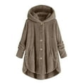 thumbnail image 1 of Zpanxa Winter Coats for Women Plus Size Fuzzy Fleece Jacket Button Plush Hooded Tops Loose Cardigan Wool Coat Comfy Winter Outwear Clothes Khaki L, 1 of 5