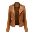 thumbnail image 1 of Zpanxa Winter Coats for Women Slim Leather Stand Collar Zip Motorcycle Suit Belt Coat Jacket Tops Gold S, 1 of 5