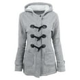 thumbnail image 1 of Zpanxa Winter Coats for Women Solid Color Horn Buttons Cardigan Padded Hooded Coat Thick Warm Jacket Overcoat Gray S, 1 of 4