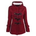 thumbnail image 1 of Zpanxa Winter Coats for Women Solid Color Horn Buttons Cardigan Padded Hooded Coat Thick Warm Jacket Overcoat Red 4XL, 1 of 3
