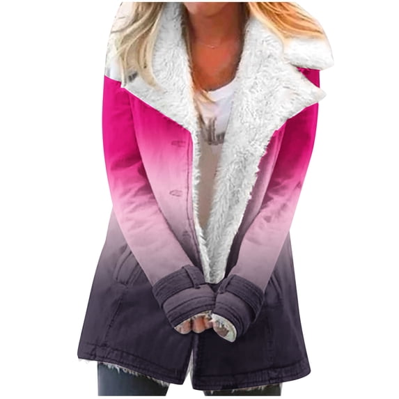 Zpanxa Winter Coats for Women, Winter Jacket Warm Sherpa Lined Jacket Composite Plush Button Lapel Snow Jacket Hooded Wool Outwear Coat Pink XXL