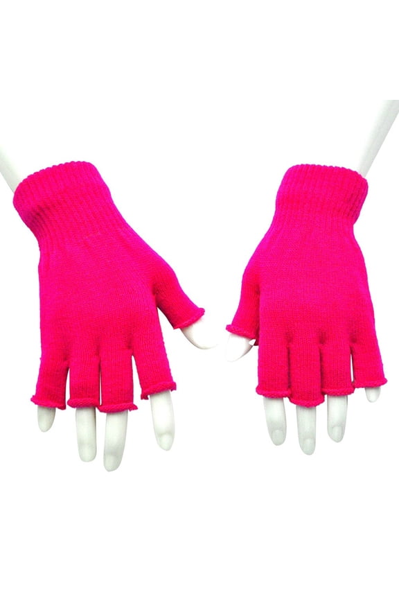 Winter Gloves Unisex Gloves Mitten Fingerless Knitted Crochet Half-Fingers Adult Warm Winter Hot Pink
