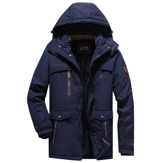 Zpanxa Winter Jackets for Men Plus Size Casual Solid Thick Zipper Hooded Long Sleeve Warm Cotton Jacket Coat