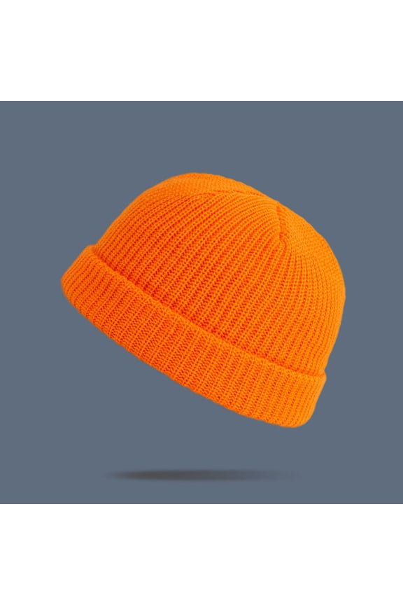 Winter Knitted Beanie Hat Roll-up Edge Skullcap Fisherman Beanie for Men Women Fashion Warm Winter Casual Knitted Hat Solid Color All-match Hat Orange 55-65cm