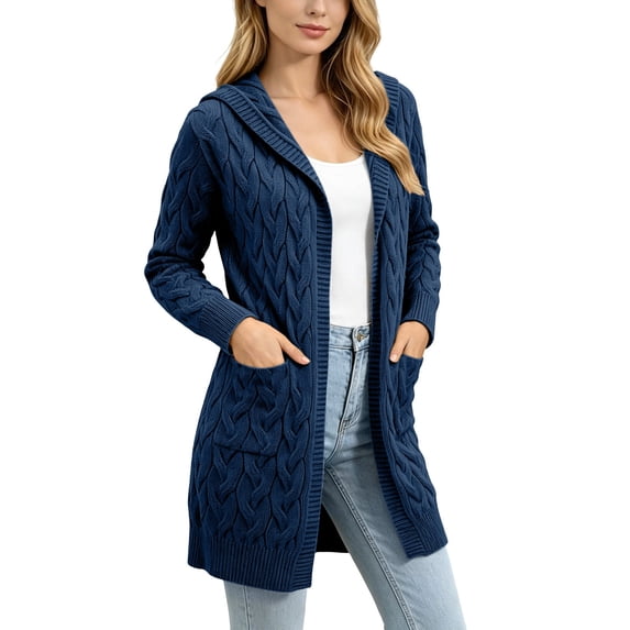Zpanxa Winter Sweaters for Women Hooded Longline Cable Knit Cardigan with Pockets 4XL