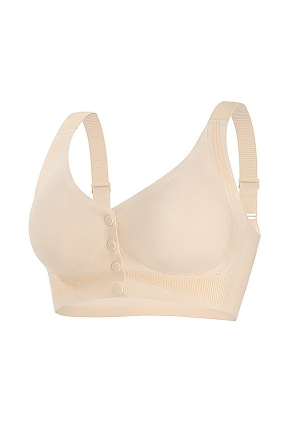 Wire-Free Seamless Bra Plus Size Front Closure with Fixed Cup for Daily Wear