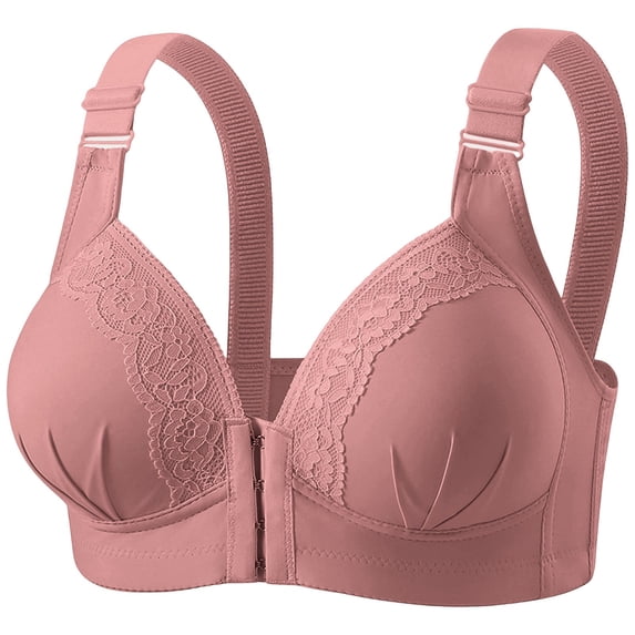 Zpanxa Wireless Bras for Women Front Closure Full Coverage Push-up Wide Straps Floral Lace Everyday Bra Pink 40DE