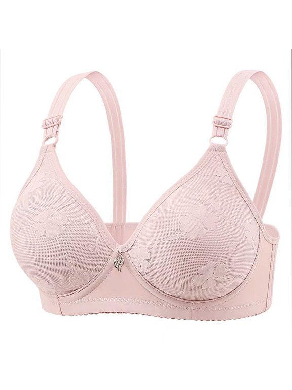 Wireless Bras for Women Front Closure Push-up Thin Cup Wide Straps Everyday Bra Pink 44B