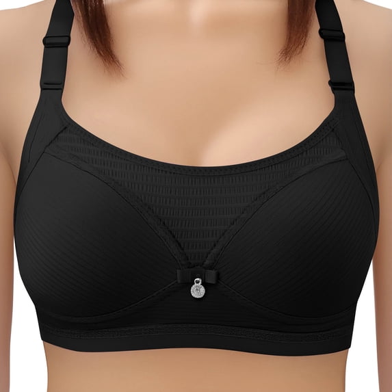 Zpanxa Wireless Bras for Women Full Coverage Comfortable Wide Straps with Push-up Side Smoother Ribbed Everyday Lingerie Black 36BC