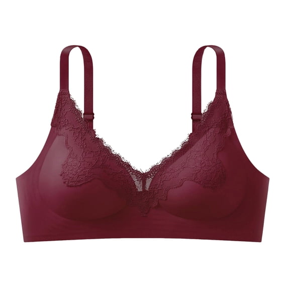 Zpanxa Wireless Bras for Women Full Coverage Push-up Lace Adjustable Straps Everyday Bra Red 38BC