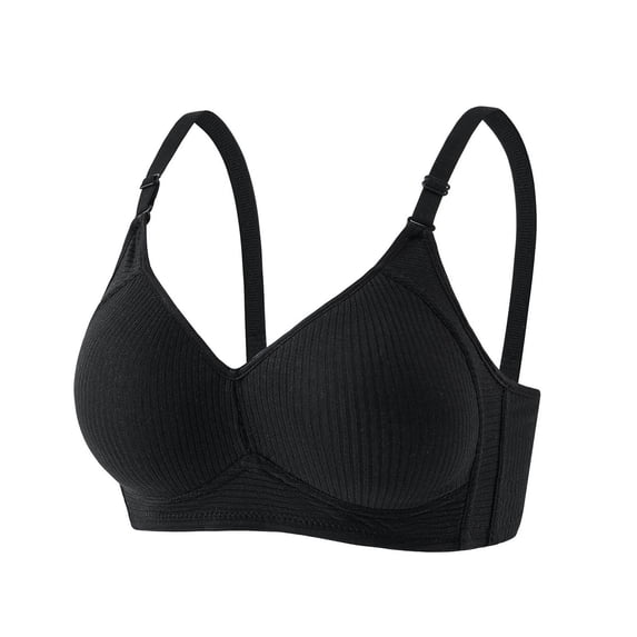 Zpanxa Wireless Bras for Women Full Coverage Seamless Thin Wide Straps Ribbed Everyday Tank Bra Black 32ABC