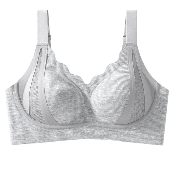 Zpanxa Wireless Bras for Women Full Coverage Seamless Wide Straps Back Smoothing Everyday Bra Gray 36ABC