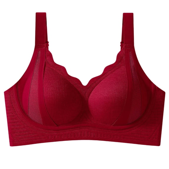 Zpanxa Wireless Bras for Women Full Coverage Seamless Wide Straps Back Smoothing Everyday Bra Red 42ABC
