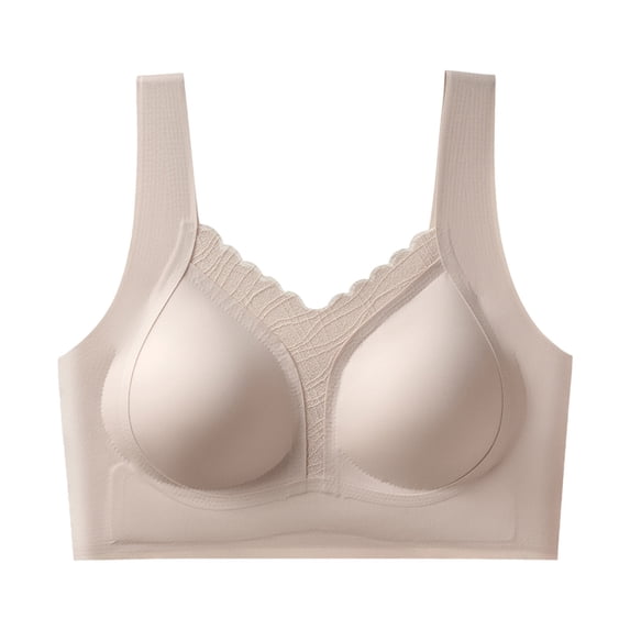 Zpanxa Wireless Bras for Women Seamless Push-up Wide Straps Lace Trim Everyday Bra Gray 38BC