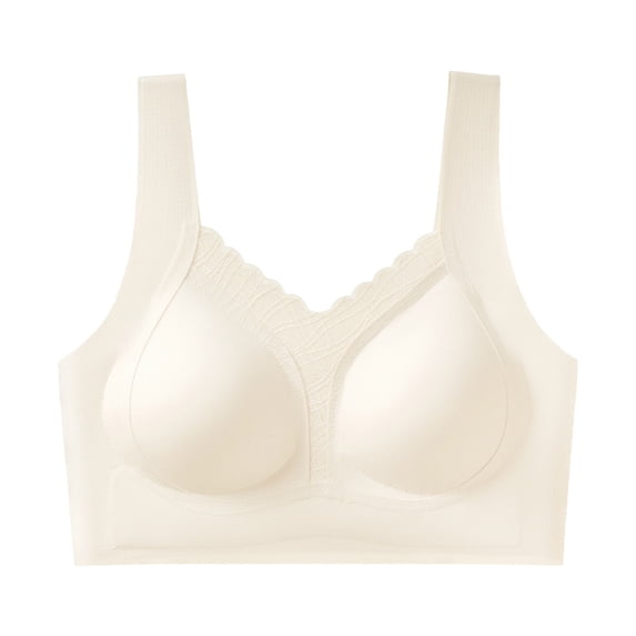 Zpanxa Wireless Bras for Women Seamless Push-up Wide Straps Lace Trim Everyday Bra White 38BC