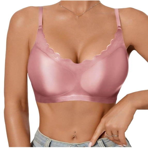 Zpanxa Wireless Bras for Women Seamless Push-up with Adjustable Straps Back Closure Padded Everyday Bra Pink 34BC