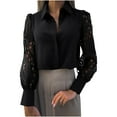 thumbnail image 1 of Zpanxa Fall Tops Blouse Savings Clearance! Women Fashion Square Collar Solid Color Lace Splicing Tops Black S, 1 of 6