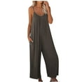 thumbnail image 1 of Zpanxa Women Jumpsuits on Clearance, One Piece Jumpsuits for Women Summer Sling Solid Casual Wide Leg Jumpsuit Pants with Pockets Dark Gray XL, 1 of 5