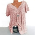 thumbnail image 1 of Zpanxa Women Plus Size Short Sleeves V-Neck Print Blouse Pullover Tops Shirt Pink L, 1 of 5