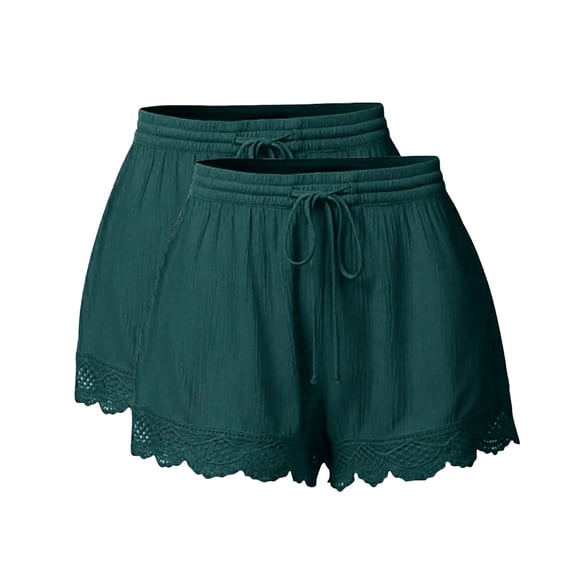 Zpanxa Women's 2 Piece Outfits Lace Trim Drawstring Shorts Set Solid Color Casual Lounge Matching Top and Shorts Comfortable Summer Beach Vacation