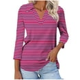 thumbnail image 1 of Zpanxa Women's 3/4 Sleeve Top V-Neck Striped Print Loose Fit Blouse with Collar Casual Comfortable T-Shirt Summer Tunics for Women, 1 of 5