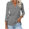thumbnail image 1 of Zpanxa Women's 3/4 Sleeve Top V-Neck Striped Print Loose Fit Blouse with Collar Casual Comfortable T-Shirt Summer Tunics for Women, 1 of 5