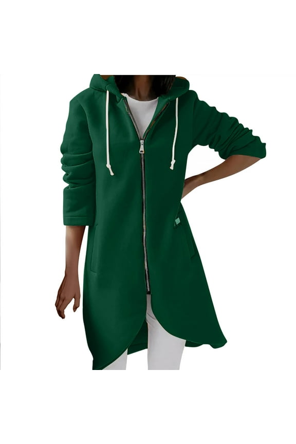 Women's Asymmetrical Hem Hoodie Jacket Zip Up Long Sleeve Kangaroo Pocket Streetwear Sweatshirt Coat