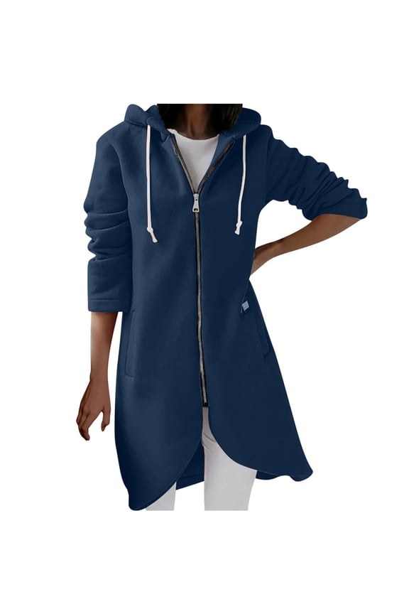 Women's Asymmetrical Hem Hoodie Jacket Zip Up Long Sleeve Kangaroo Pocket Streetwear Sweatshirt Coat