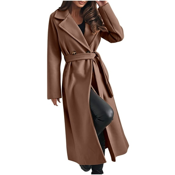 Zpanxa Women's Belted Trench Coat Lightweight Wool Blend, Tailored Fit Solid Color Long Sleeve Fall Jacket