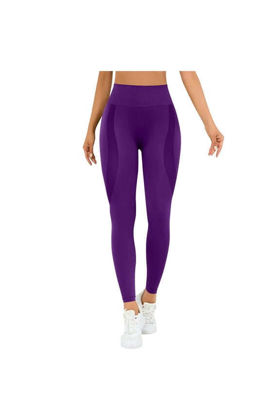 Women's Booty Lifting Yoga Pants Seamless Peach Butt Scrunch Workout Tights High Waisted Tummy Control 4-Way Stretch for Gym and Daily Wear Purple S
