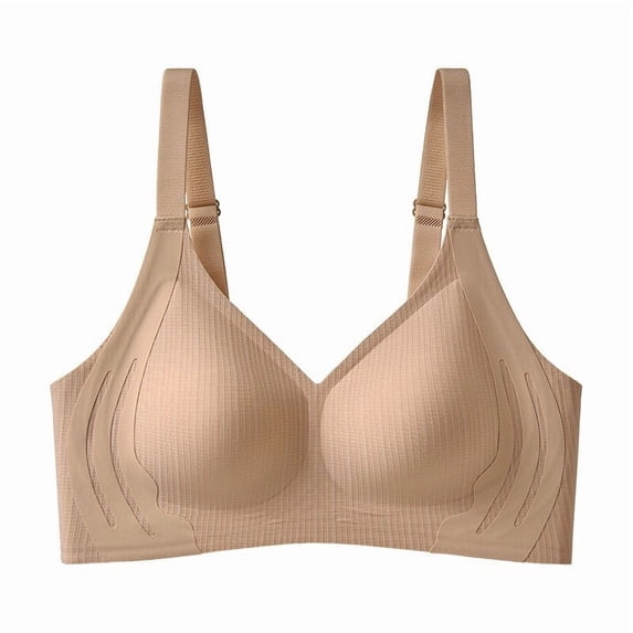 Zpanxa Women's Bras with Wide Straps Support, Wireless Side Seam Design for Everyday Comfort Khaki 46D