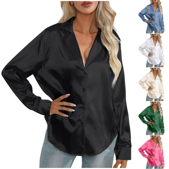 Zpanxa Women's Breathable Long Sleeve Shirt V-Neck Solid Color Stretchy Comfort Workwear Basic Layering Tee