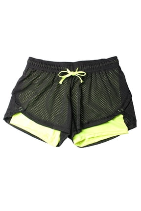 Women's Breathable Mesh Yoga Shorts Double Layer Drawstring Solid Color High Waisted Athletic Running Workout Shorts Casual Lounge Comfortable Summer