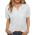thumbnail image 1 of Zpanxa Women's Button-Down V-Neck Tee Linen-Blend Short Sleeve Loose Fit Casual Top Solid Color Comfortable Everyday Shirt, 1 of 7