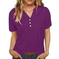 thumbnail image 1 of Zpanxa Women's Button-Down V-Neck Tee Linen-Blend Short Sleeve Loose Fit Casual Top Solid Color Comfortable Everyday Shirt, 1 of 7
