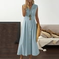 thumbnail image 1 of Zpanxa Women's Button Dress, Sleeveless Turndown Collar Solid Dress, Summer Casual Loose Tank Dress, A-line Solid T Shirt Long Dress, Plus Size Midi Dresses Light Blue M, 1 of 7