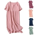 thumbnail image 1 of Zpanxa Women's Casual Crinkle Cotton Round Neck Short Sleeve Dress Home Wear Breathable Midi Dress, 1 of 4