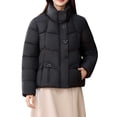 thumbnail image 1 of Zpanxa Womens Puffer Jacket Short Stand Collar Snap Button Quilted Casual Winter Coat with Pockets Black 3XL, 1 of 5
