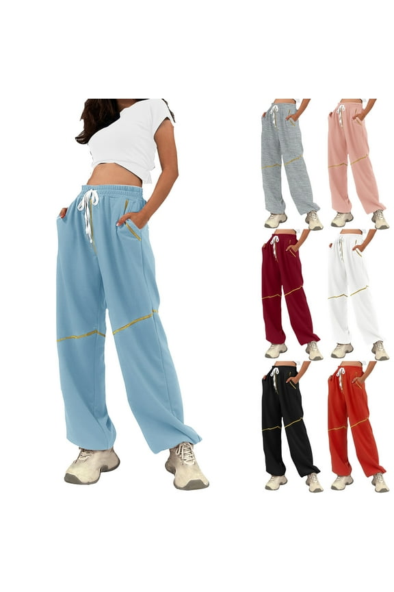 Women's Casual Joggers Solid Color Drawstring Waist Lounge Pants Soft Sweatpants with Side Pockets