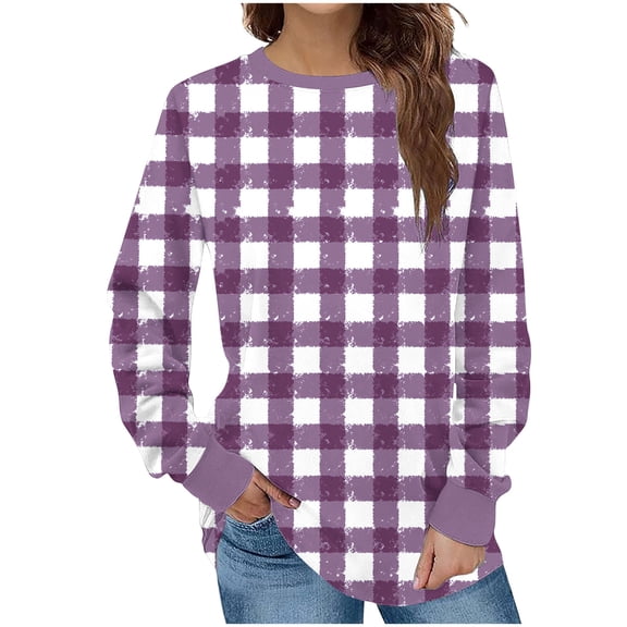 Zpanxa Women's Casual Printed Blouse Long Sleeve Crewneck Sweatshirt Top Loose Fit Comfortable Street Style Daily Wear Tops for Women Purple D L