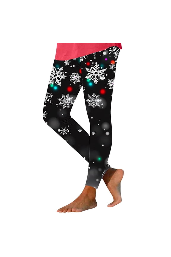 Women's Christmas Print Yoga Pants High Waist Tummy Control Soft Stretchy Leggings for Holiday Workout and Casual Wear Silver S
